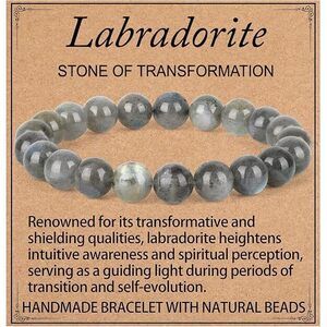 Handmade Natural Gemstone Stretch Elastic 10Mm Labradorite Bracelet Healing